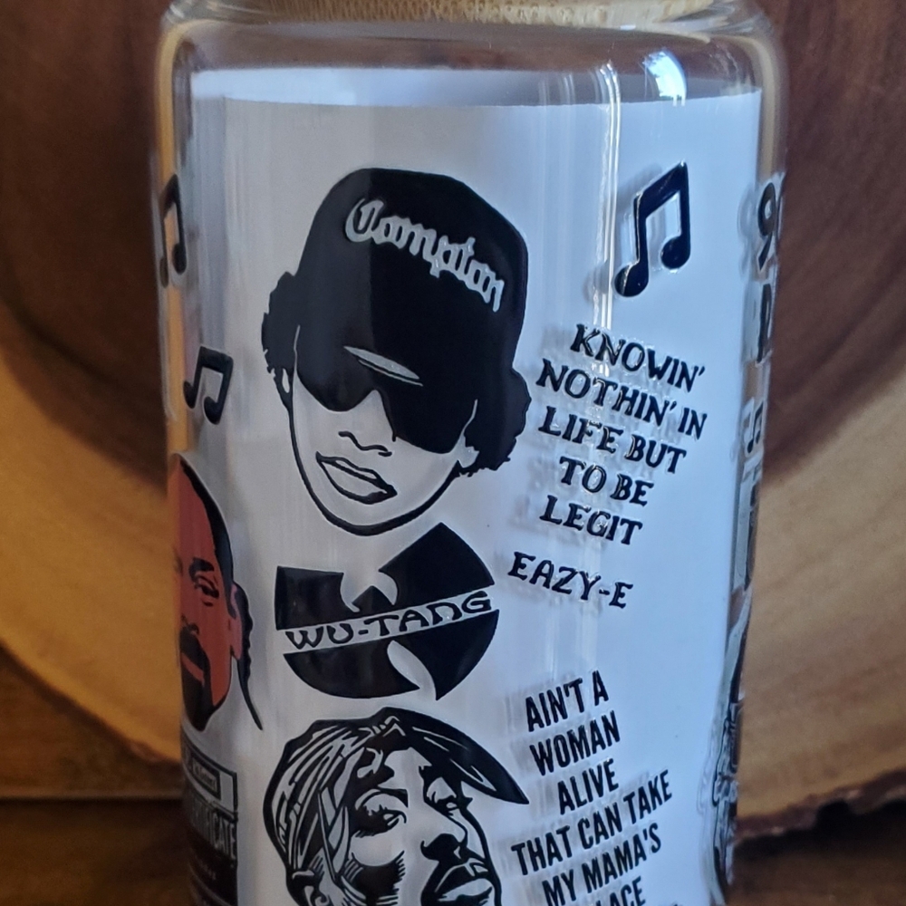 music legends hip hop artists Glass tumbler lid reusable straw 16oz - Picture 5 of 6